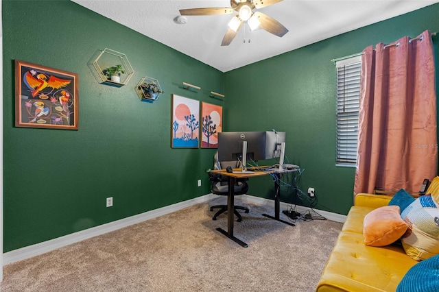 570 Cascading Creek Ln, Winter Garden, FL 34787 - carpeted home office with a ceiling fan and baseboards