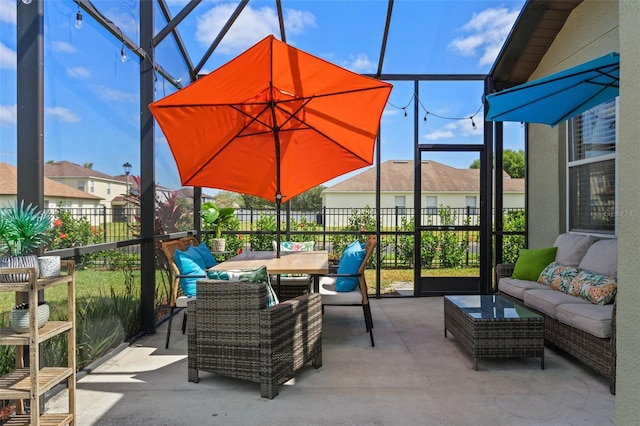 570 Cascading Creek Ln, Winter Garden, FL 34787 - view of patio / terrace featuring outdoor lounge area, a lanai, and outdoor dining space
