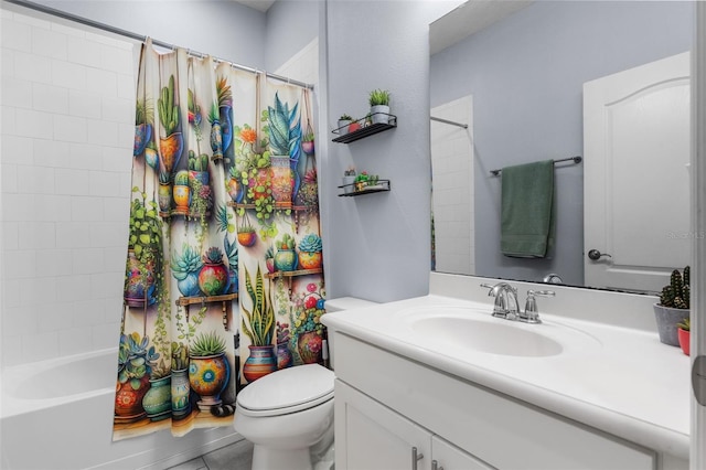 bathroom featuring vanity, toilet, and shower / tub combo