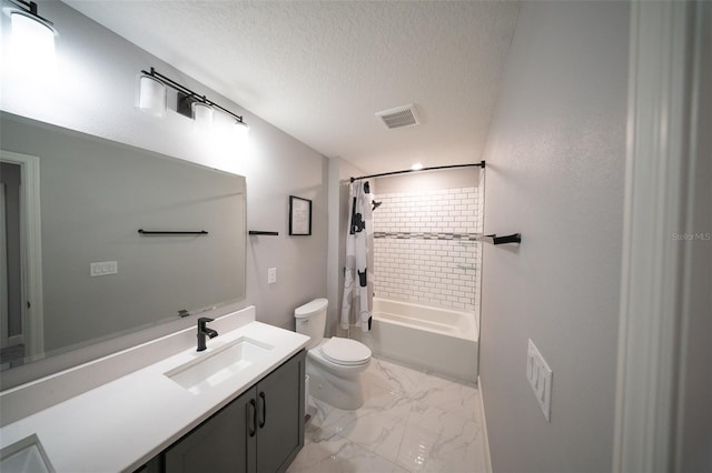 1631 Pontiff Pl, Davenport, FL 33896 - full bath featuring toilet, a textured ceiling, vanity, shower / bath combo, and marble look tile flooring