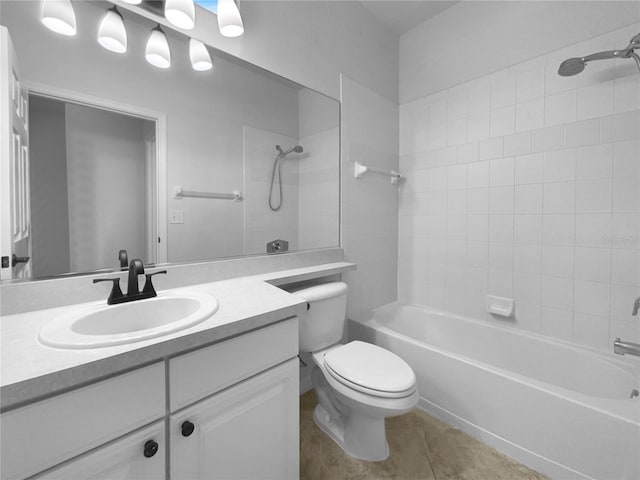 bathroom featuring toilet, shower / washtub combination, vanity, and tile patterned floors