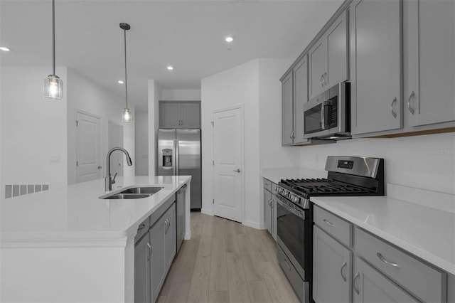 305 Platform Ln, Debary, FL 32713 - kitchen featuring light wood-style flooring, visible vents, a sink, appliances with stainless steel finishes, and gray cabinets
