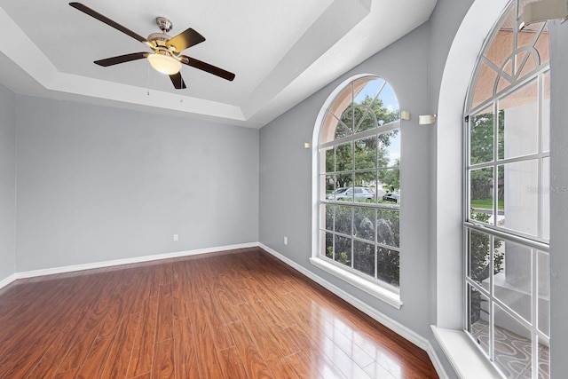 1802 Imperial Palm Dr, Apopka, FL 32712 - unfurnished room with a raised ceiling, wood finished floors, a ceiling fan, and baseboards