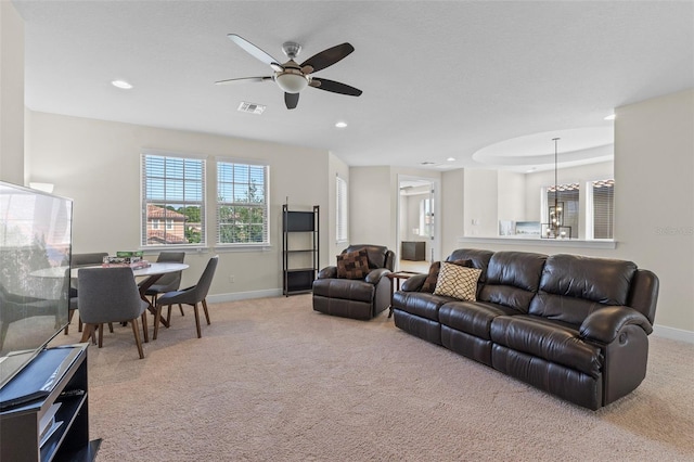 10819 Savona Way, Orlando, FL 32827 - carpeted living room featuring baseboards, ceiling fan, and recessed lighting