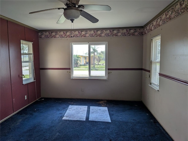 4299 Bullard St, North Port, FL 34287 - carpeted spare room featuring plenty of natural light, ceiling fan, and crown molding