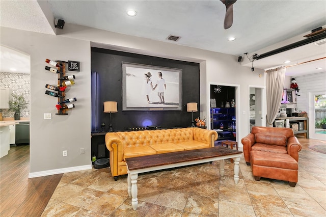 2623 Gables Dr, Eustis, FL 32726 - living room featuring baseboards, recessed lighting, and a ceiling fan