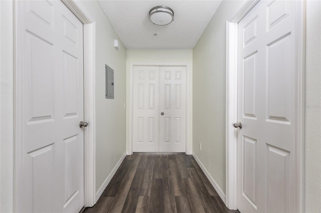 520 Via Verona Ln Unit 202, Altamonte Springs, FL 32714 - hallway featuring dark wood-type flooring, baseboards, a textured ceiling, and electric panel