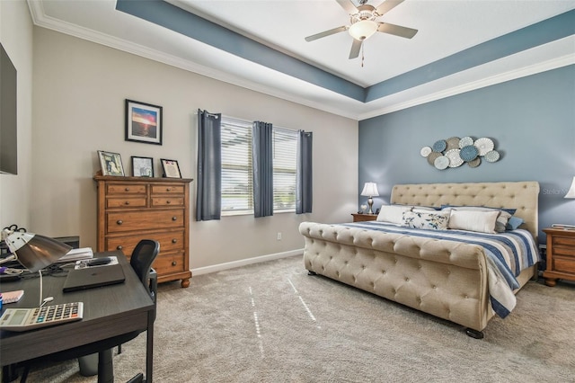 31840 Magna Gulf Loop, San Antonio, FL 33576 - bedroom featuring carpet flooring, a raised ceiling, a desk, crown molding, and baseboards