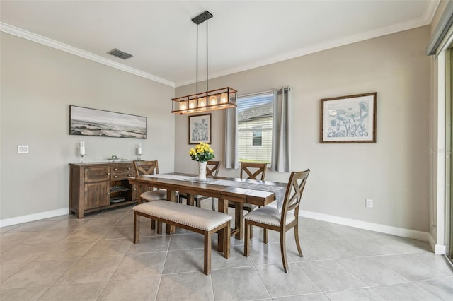 31840 Magna Gulf Loop, San Antonio, FL 33576 - dining area with crown molding, baseboards, light tile patterned flooring, and a chandelier