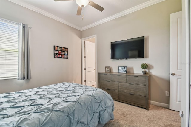 31840 Magna Gulf Loop, San Antonio, FL 33576 - bedroom with ornamental molding, light colored carpet, ceiling fan, and baseboards