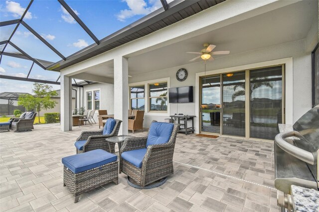 31840 Magna Gulf Loop, San Antonio, FL 33576 - view of patio with a ceiling fan and a lanai
