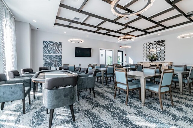 31840 Magna Gulf Loop, San Antonio, FL 33576 - carpeted dining space featuring recessed lighting and coffered ceiling