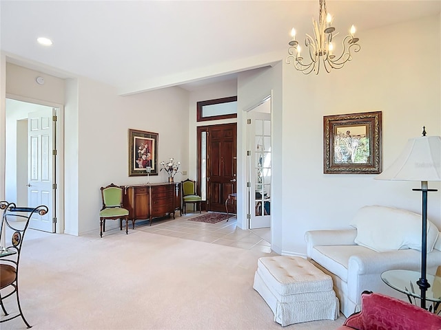 502 Canopy Ln, Lady Lake, FL 32159 - entryway with light carpet, a chandelier, and recessed lighting