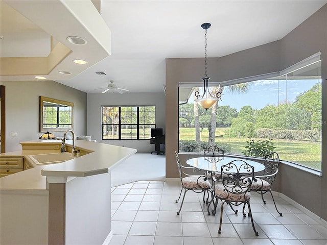 502 Canopy Ln, Lady Lake, FL 32159 - dining space with recessed lighting, a ceiling fan, and light tile patterned floors