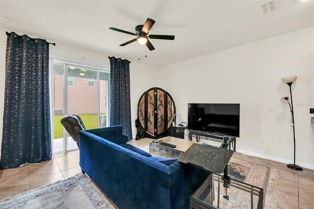 1401 Yellow Finch Dr, Davenport, FL 33837 - living room featuring a ceiling fan, tile patterned flooring, and baseboards