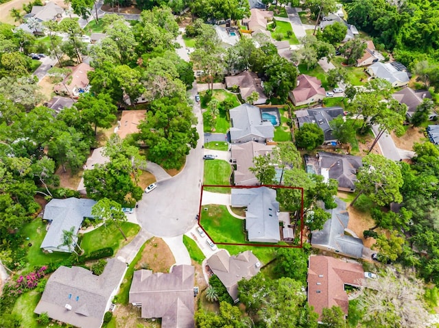 aerial perspective of suburban area with property parcel outlined