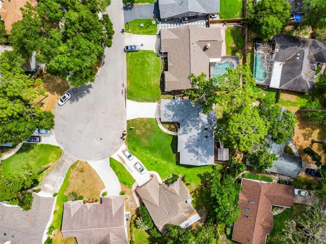 aerial view of residential area featuring a pool area