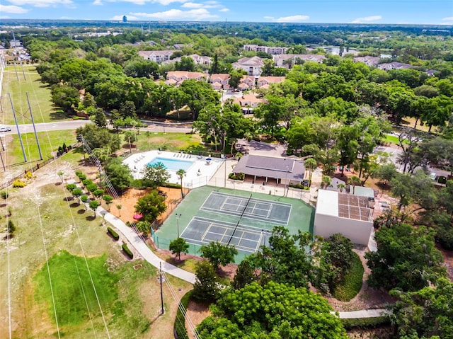 drone / aerial view of a pool area