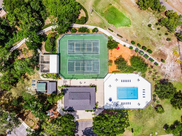 aerial view of a pool area