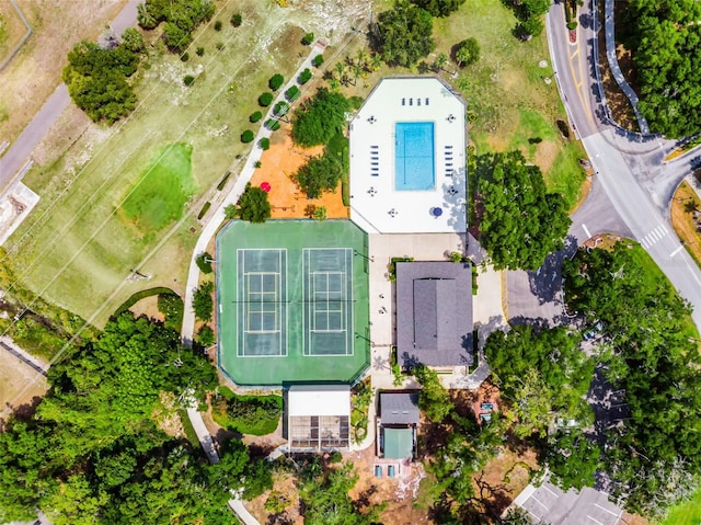 aerial view of a pool area