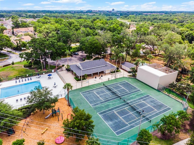 aerial view of a pool