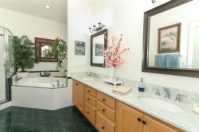 4201 Old Trafford Way, Orlando, FL 32810 - full bathroom featuring a stall shower, double vanity, tile patterned floors, and a bath