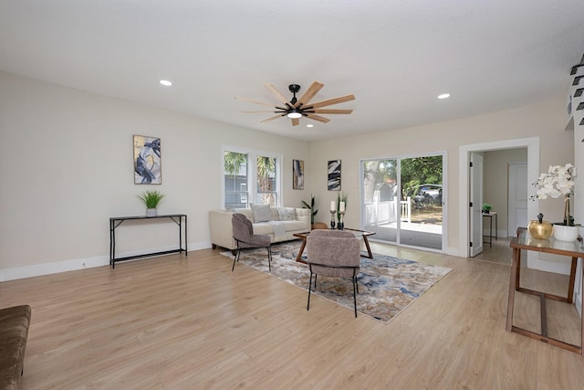 712 Maryland Ave, Saint Cloud, FL 34769 - living room with a ceiling fan, light wood-style flooring, healthy amount of natural light, recessed lighting, and baseboards
