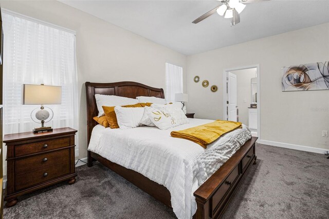 8907 Fallen Oak, Davenport, FL 33897 - bedroom with dark carpet, baseboards, multiple windows, and a ceiling fan