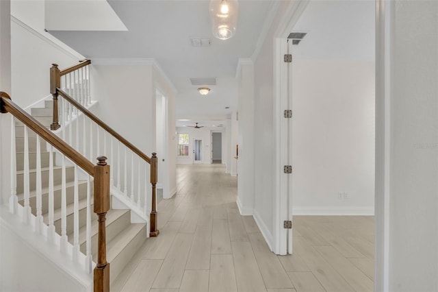 13913 Hahn Ln, Orlando, FL 32827 - foyer entrance with light wood-style flooring, stairway, and ceiling fan