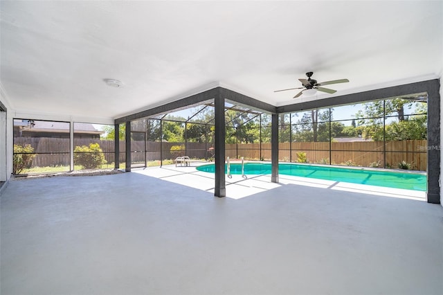 713 Coach Light Dr, Fern Park, FL 32730 - view of swimming pool with a ceiling fan, a fenced backyard, and a patio area
