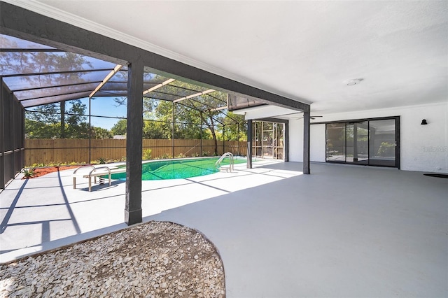 713 Coach Light Dr, Fern Park, FL 32730 - view of swimming pool with a fenced backyard, a patio, and glass enclosure