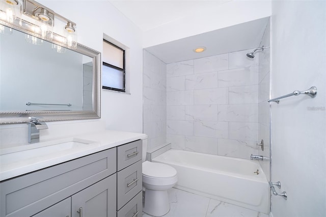 713 Coach Light Dr, Fern Park, FL 32730 - bathroom featuring toilet, marble finish floors, vanity, and tub / shower combination