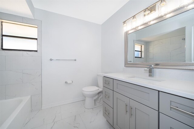 713 Coach Light Dr, Fern Park, FL 32730 - full bathroom with marble look tiles, toilet, baseboards, and vanity