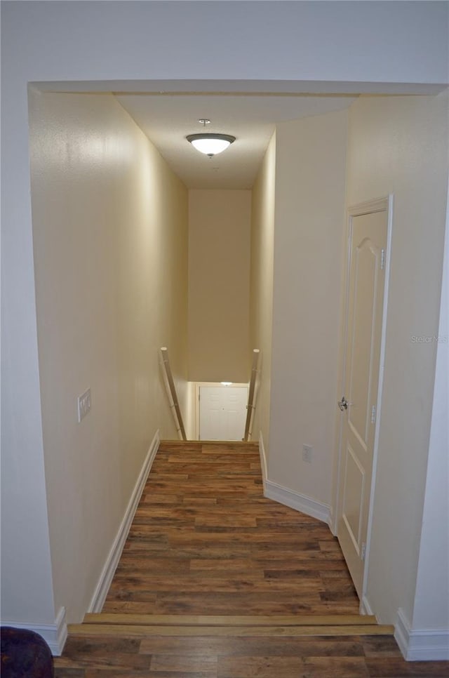 12212 Wild Iris Way Unit 106, Orlando, FL 32837 - hallway featuring an upstairs landing, wood finished floors, and baseboards