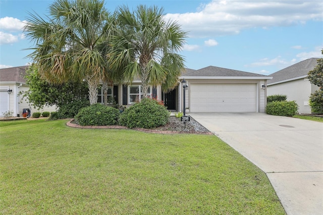 view of front of house with an attached garage, driveway, and a front lawn