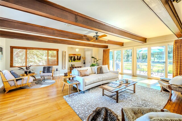 2001 Lily Ct, Sanford, FL 32771 - living area featuring baseboards, hardwood / wood-style flooring, ceiling fan, and beam ceiling