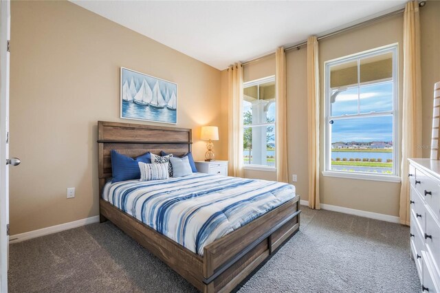 1974 Walnut Creek Dr, Kissimmee, FL 34744 - bedroom featuring light carpet, baseboards, and a water view