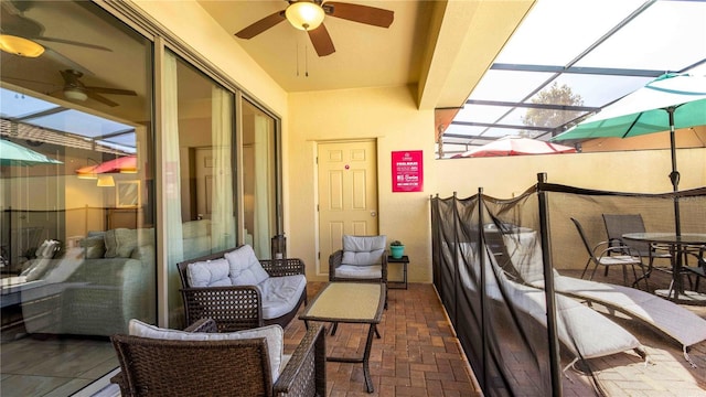 2030 Majorca Dr, Kissimmee, FL 34747 - view of patio with ceiling fan, a lanai, and outdoor dining space