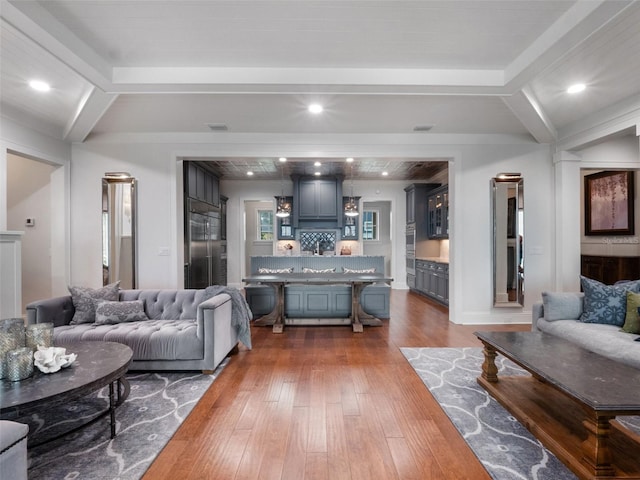 9916 Lone Tree Ln, Orlando, FL 32836 - living room with dark wood-type flooring, beam ceiling, and recessed lighting