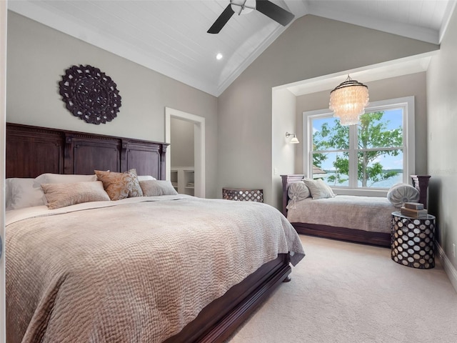 9916 Lone Tree Ln, Orlando, FL 32836 - bedroom featuring light colored carpet, lofted ceiling, and ceiling fan