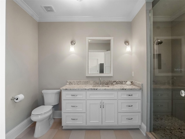 9916 Lone Tree Ln, Orlando, FL 32836 - full bath featuring vanity, a stall shower, baseboards, toilet, and crown molding