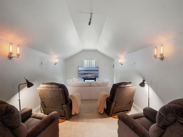 9916 Lone Tree Ln, Orlando, FL 32836 - cinema with vaulted ceiling, light colored carpet, and baseboards