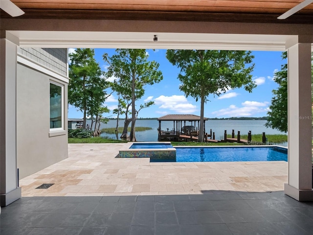 9916 Lone Tree Ln, Orlando, FL 32836 - view of swimming pool featuring a water view, a gazebo, a patio, and a pool with connected hot tub