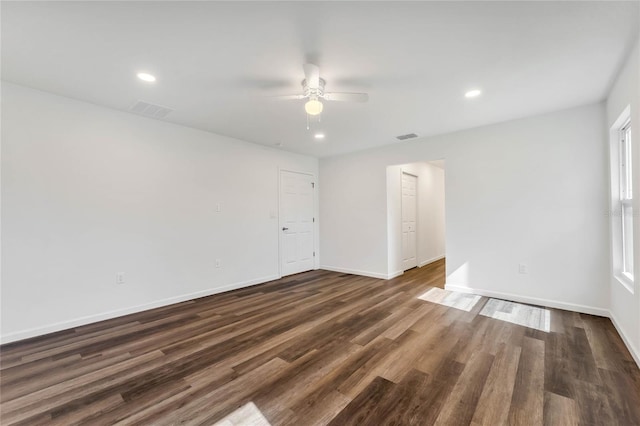 1040 20th St, Orlando, FL 32805 - spare room featuring a ceiling fan, dark wood-style floors, baseboards, and recessed lighting