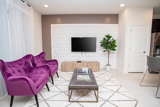 8944 Sydney Ave, Kissimmee, FL 34747 - living room featuring recessed lighting, an accent wall, and light tile patterned floors