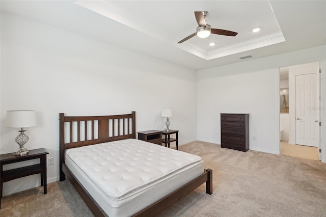 8932 SW 101st Cir, Ocala, FL 34481 - bedroom featuring light carpet, a raised ceiling, ornamental molding, recessed lighting, and baseboards