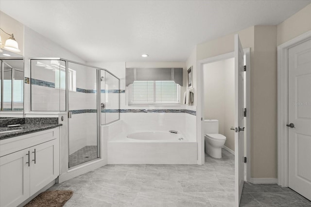 8522 Blue Horizon Ct, Kissimmee, FL 34747 - full bath featuring a shower stall, vanity, toilet, a garden tub, and recessed lighting