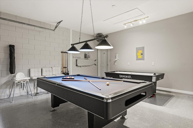 8522 Blue Horizon Ct, Kissimmee, FL 34747 - game room with billiards, electric panel, baseboards, tile walls, and speckle patterned floor