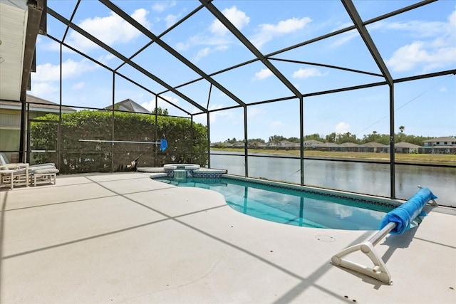 8522 Blue Horizon Ct, Kissimmee, FL 34747 - view of pool featuring a patio, a water view, a lanai, and a pool with connected hot tub