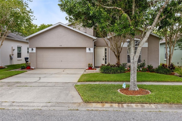 516 Brett Ct, Orlando, FL 32828 - view of front of property featuring stucco siding, driveway, a front yard, and an attached garage
